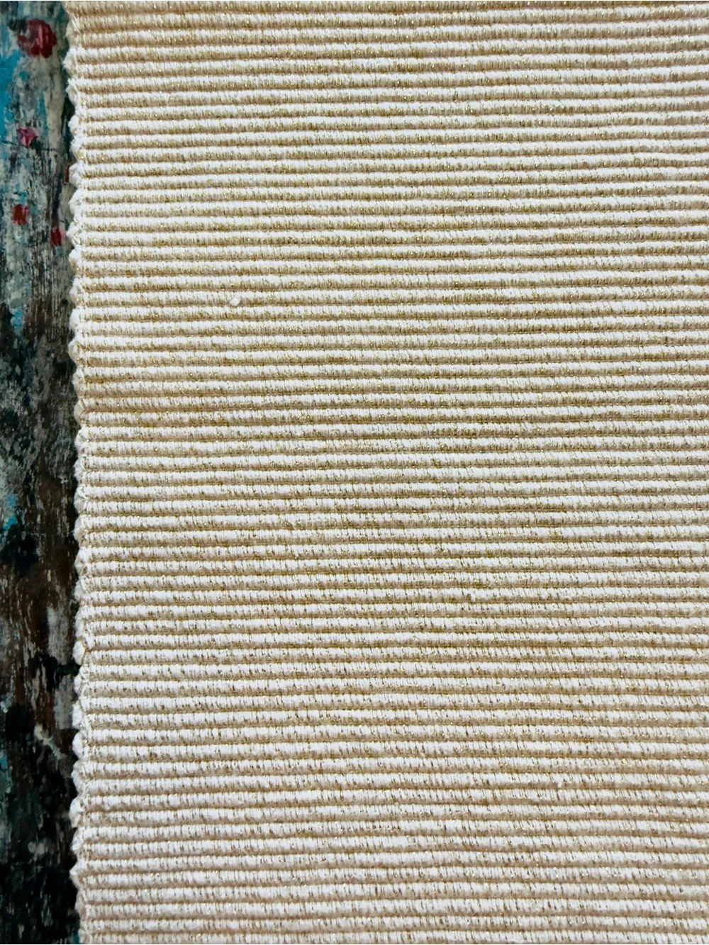 West Elm Gold Metallic Thread Cotton Table Runner 85” x 13.5”